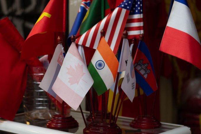 Flags of different countries on display