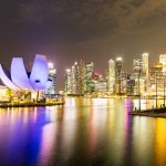 Marina Bay in Singapore lit up at night
