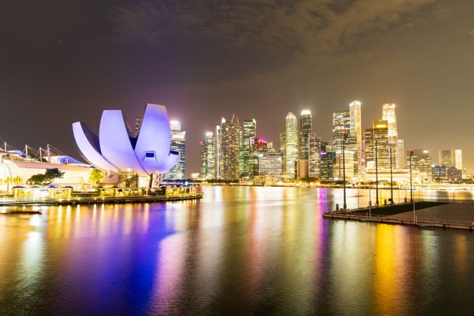 Marina Bay in Singapore lit up at night
